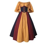Retro Medieval Dress Women With Trumpet Sleeves Dress Female Medieval Gothic Maxi Carnival Halloween Cosplay Plus Size Party Costume Long costume medieval femme robe femme chic (Yellow-D, M)