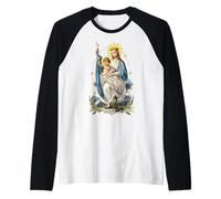 Rétro Mère Marie et Bébé Jésus Art Catholique Vintage Manche Raglan