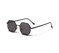 Retro Metal Frame Hexagon Sunglasses Fashion Rose Gold Mirror Shades UV400,Black Clear,Sunglasses(Black Grey)