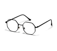 Retro Metal Frame Hexagon Sunglasses Fashion Rose Gold Mirror Shades UV400,Black Clear,Sunglasses(Black Clear)