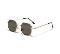 Retro Metal Frame Hexagon Sunglasses Fashion Rose Gold Mirror Shades UV400,Black Clear,Sunglasses(Golden Dark Green)