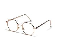 Retro Metal Frame Hexagon Sunglasses Fashion Rose Gold Mirror Shades UV400,Black Clear,Sunglasses(Golden Clear)