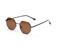 Retro Metal Frame Hexagon Sunglasses Fashion Rose Gold Mirror Shades UV400,Black Clear,Sunglasses(Gun Tea)