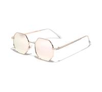 Retro Metal Frame Hexagon Sunglasses Fashion Rose Gold Mirror Shades UV400,Black Clear,Sunglasses(Pink Mirror)