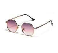 Retro Metal Frame Hexagon Sunglasses Fashion Rose Gold Mirror Shades UV400,Black Clear,Sunglasses(Purple Gradient)