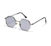 Retro Metal Frame Hexagon Sunglasses Fashion Rose Gold Mirror Shades UV400,Black Clear,Sunglasses(Silver Light Grey)