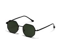 Retro Metal Frame Hexagon Sunglasses Fashion Rose Gold Mirror Shades UV400(Black Dark Green)