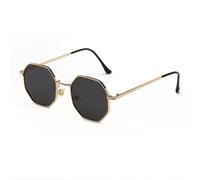 Retro Metal Frame Hexagon Sunglasses Fashion Rose Gold Mirror Shades UV400(Golden Grey)