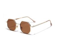 Retro Metal Frame Hexagon Sunglasses Fashion Rose Gold Mirror Shades UV400(Golden Tea)