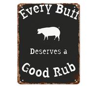 Retro Metal Sign Every Butt Needs Rub BBQ Meme Cute Quote Decor for Kitchen Living Room Garden Man Cave 8 X 12 in