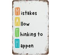 Retro Metal Sign Mistakes Allow Thinking to Happen Funny Math Classroom Vintage Tin Wall Decor for Home Office Study 8 X 12 in