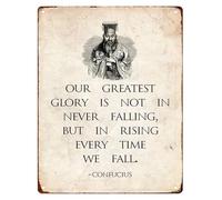 Retro Metal Wall-Art Confucius Our Greatest Glory Quote Inspirational Sign for Study Office Home Library 8 X 12 in