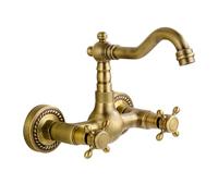 Retro Minimalist All Copper Wall-Mounted Hot and Cold Water Faucet, Rotatable Double Handle for Bathtub and Kitchen, Black Model