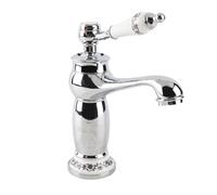 Rétro Mitigeur Robinet de Lavabo Laiton Céramique Évier Robinet Bleu Et Blanc en Porcelaine À Long Cou Vintage Floral avec l'entrée Robinet d'eau Froide/Chaude Cuisine Salle de bain(chromé)