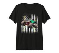 Rétro Monster Trucks Voiture Vintage Camion USA Drapeau Américain T-Shirt Haut de Gamme
