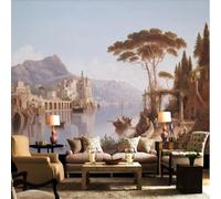 Rétro Montagnes Rivières Architecture Petits Bateaux Papier Peint 3d Moderne Soie Texturée Haut De Gamme IdéAl Pour Le Salon Et La Chambre à Coucher-400cm×280cm
