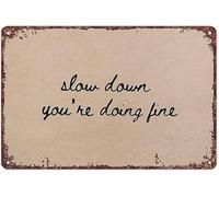 Retro Motivational Sign Slow Down Youre Doing Fine on Tin Wall-Art for Office Bathroom or Studio 8 X 12 in
