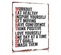 Retro Motivational Tin Sign Workout Eat Healthy For Personal Training Studio Spin Class Room 8 X 12 inch