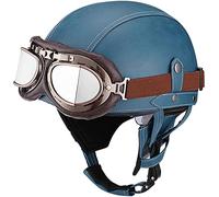 Retro Moto Cuir Casque,Hommes Femmes Half Casque W/UV Lunettes Style Open Face，ECE Homologué pour Cruiser cyclomoteur Scooter Casque d'équitation extérieure