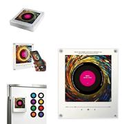 Retro Music Refrigerator Magnets with Player Set,128mb Programmable Refrigerator Magnet NFC Enabled Singing Stickers,Mini Record Player with LED Light for Home Office (AA)