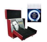 Retro Musique 12" boîte de rangement Vinyl Record LP avec volet frontal unique pour un meilleur accès à votre LPS-Turquoise (noir) (Red)