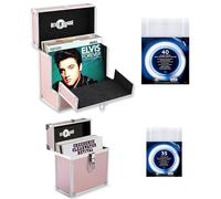 Retro musique Boîtier en aluminium pour disques en vinyle de 30,5 cm avec rabat avant pliable pour un meilleur accès à vos LP, contient jusqu'à 40 LP (boîtier en PVC), comprend 40 étuis