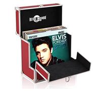 Rétro Musique - Étui de rangement en aluminium avec rabat pliable à l'avant pour vinyles 33 tours, facilite l’accès à vos vinyles Red