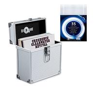 Retro Musique Étui de Rangement en Aluminium pour Disque Vinyle EP de 7 Pouces pouvant contenir jusqu'à 35 EP Comprenant 35 Pochettes extérieures pour Disque Vinyle (Argent)