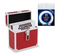 Retro musique Étui de rangement en aluminium pour disque vinyle EP de 7 pouces pouvant contenir jusqu'à 35 EP (dans des pochettes en PVC) comprenant 35 pochettes extérieures pour disque vinyle (rouge)