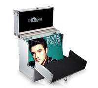 Retro Musique Étui de rangement pour disque vinyle en aluminium 30,5 cm avec rabat avant pliable unique pour un meilleur accès à vos disques vinyles, peut contenir jusqu'à 40 disques vinyles (dans des pochettes en PVC) Comprend 40 pochettes extérieures pour disques vinyles (Argent)
