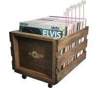 Generique Caisse de rangement en bois Retro Musique à roulettes pour 100 disques maximum