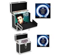 Retro musique Mallette de rangement en aluminium de 30,5 cm pour disques vinyles avec rabat avant pliable unique pour un meilleur accès à vos disques vinyles - Peut contenir jusqu'à 40 disques vinyles