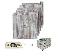 Retro Musique Séparateurs de disques en bois gravés au laser pour organiser des vinyles de 12 pouces, lot de 6, avec couverture en toile de jute (Finition Blanc Délavé)