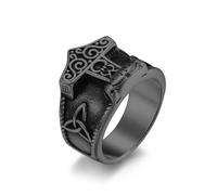 Rétro Mythologie nordique noeud celtique Marteau d’Odin Thor Bague en acier inoxydable Bague de doigt pour homme Bijoux à la main