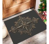 Rétro Nautique Paillasson D'Entrée Discret Absorbant - 45 x 75 cm - Antidérapant -Rose Vents Ancienne Tapis De Sol pour Entrée d'animaux Salle De Bain - Brun Clair