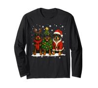 Rétro Noël Rottweiler Père Noël Renne Amoureux des Chiens Manche Longue