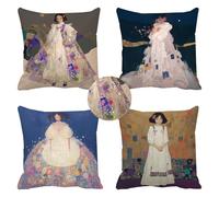 Retro Outdoor Cushions Waterproof Woman Garden Spring Large Cushion Covers Set of 4, Decorative Pillows for Bed Sofa Waterproof Linen Throw Pillow 14x14in Scatter Pillows, With Invisible Zipper f-416