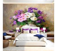 RéTro Papier Panoramique Mural Vase de fleurs de marguerites Papier Peint Intissé Poster Tableaux Muraux Tapisserie Photo pour Salon Canapé TV Fond Décoration Murale 350 x 256 cm