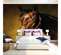 RéTro Papier Peint Intissé 400 x 280 cm Cheval brun animal Panoramique Image Photo Trompe l'oeil Murale Wallpaper Tapisserie pour Salon, Adulte Chambre d'enfants, Étude Décoration