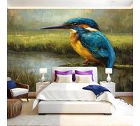 RéTro Papier Peint Panoramique Martin-pêcheur à l'huile 3D Trompe L'oeil Moderne Papier Peint 250 x 175 cm Grandes Murales Poster pour Salon, Adulte Chambre d'enfants, Étude Décor