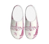 Retro Paris Pantoufles en flanelle pour homme et femme Motif Tour Eiffel Antidérapant Chaud Chaussures d'hiver pour l'intérieur et l'extérieur, multicolore, X-Small Men/ Medium Women