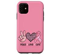 Retro Peace Love Cure Léopard Cœur Cancer du Sein Soutien Coque pour iPhone 11