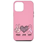 Retro Peace Love Cure Léopard Cœur Cancer du Sein Soutien Coque pour iPhone 12 Pro Max