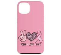 Retro Peace Love Cure Léopard Cœur Cancer du Sein Soutien Coque pour iPhone 13