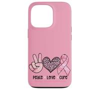 Retro Peace Love Cure Léopard Cœur Cancer du Sein Soutien Coque pour iPhone 13 Pro