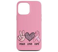Retro Peace Love Cure Léopard Cœur Cancer du Sein Soutien Coque pour iPhone 13 Pro Max