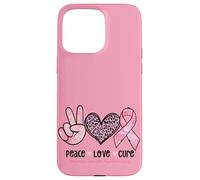 Retro Peace Love Cure Léopard Cœur Cancer du Sein Soutien Coque pour iPhone 15 Pro Max