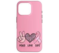 Retro Peace Love Cure Léopard Cœur Cancer du Sein Soutien Coque pour iPhone 16 Pro