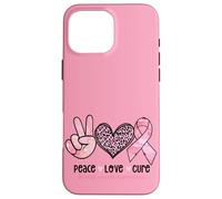 Retro Peace Love Cure Léopard Cœur Cancer du Sein Soutien Coque pour iPhone 16 Pro Max