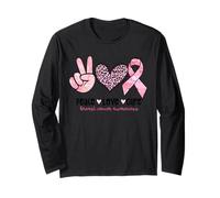 Retro Peace Love Cure Léopard Cœur Cancer du Sein Soutien Manche Longue